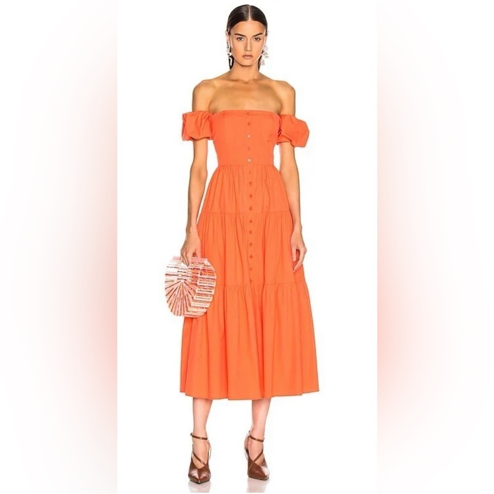 STAUD Elio Midi Dress in Burnt‎ Orange, Size 2